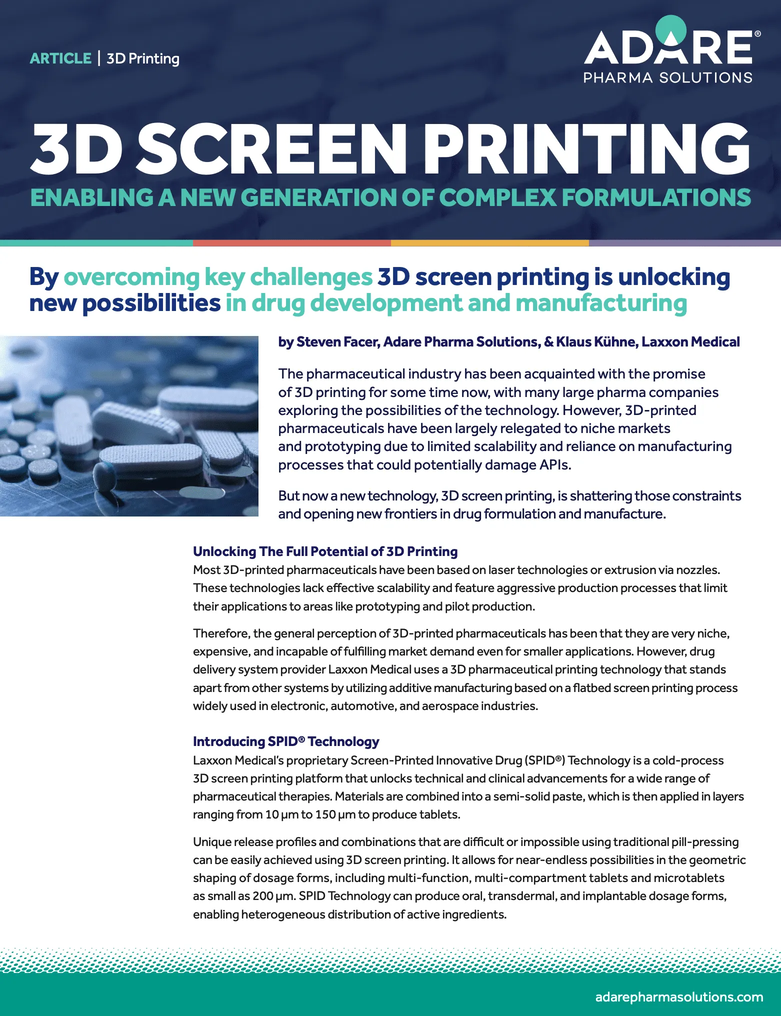 Complex Formulation 3D Screen Printing: Enabling A New Generation Of Complex Formulations ...