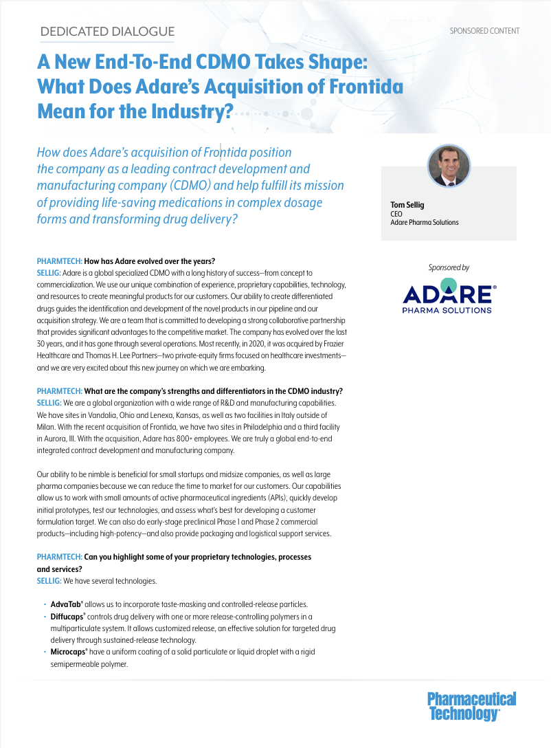 A New End-To-End CDMO Takes Shape What Does Adare’s Acquisition of Frontida Mean for the Industry?