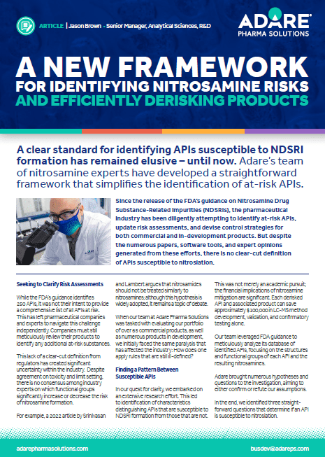 A New Framework for Identifying Nitrosamine Risks and Efficiently Derisking Products