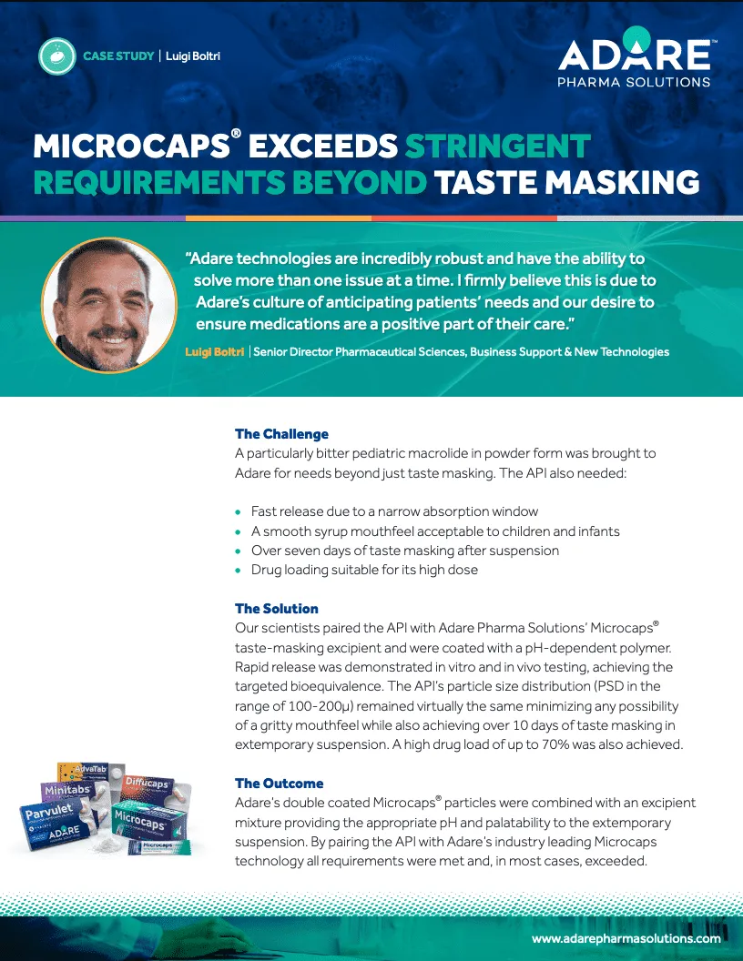 Case Study- Microcaps® Exceeds Stringent Requirements Beyond Taste Masking