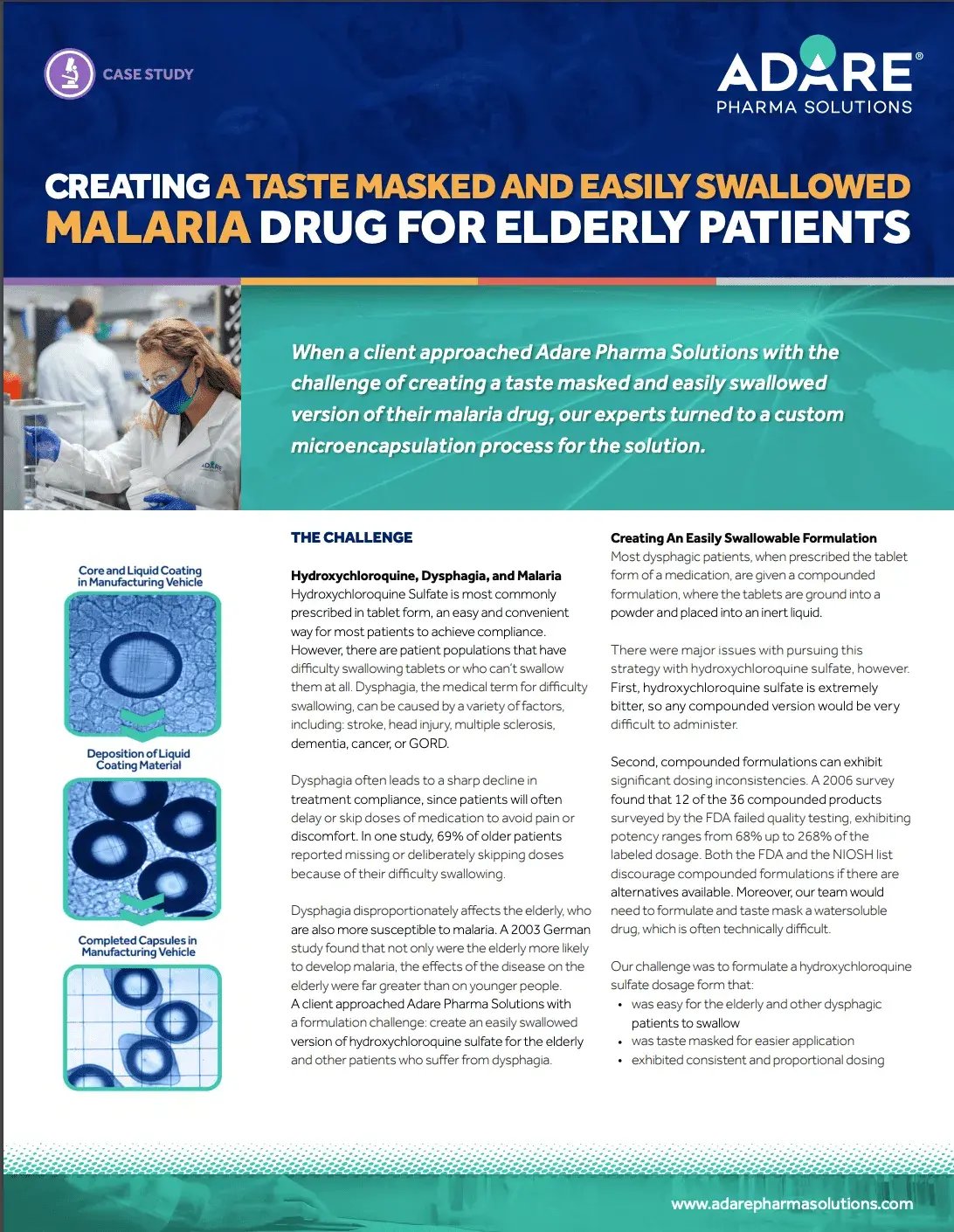 Creating a Taste Masked and Easily Swallowed Malaria Drug for Elderly Patients