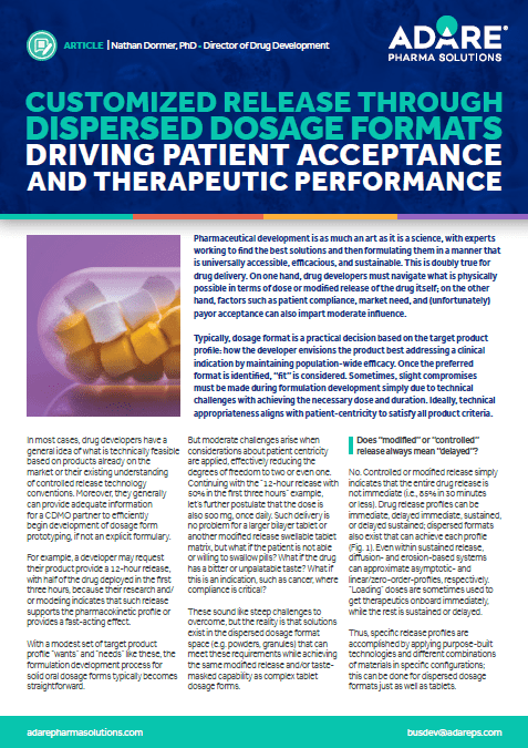Customized Release Through Dispersed Dosage Formats