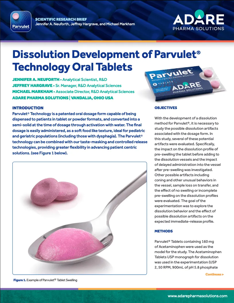 Dissolution Development of Parvulet® Technology Oral Tablets Scientific Briefing