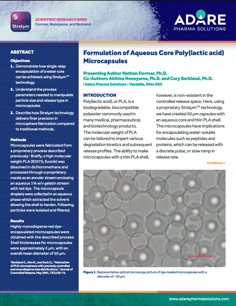 Formulation of Aqueous Core Poly(lactic acid) Microcapsules N. Dormer Scientific Briefing