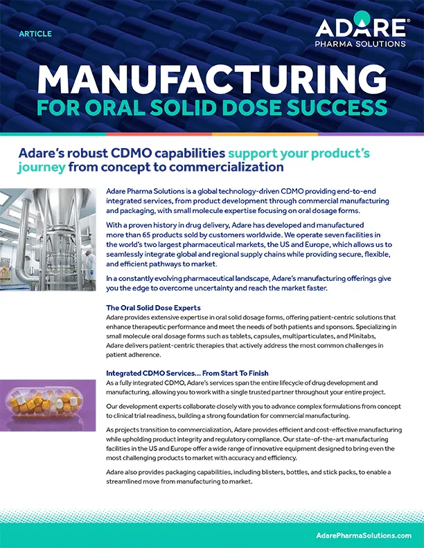 Manufacturing For Oral Solid Dose Success