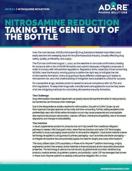 Nitrosamine Reduction Taking the Genie Out the Bottle