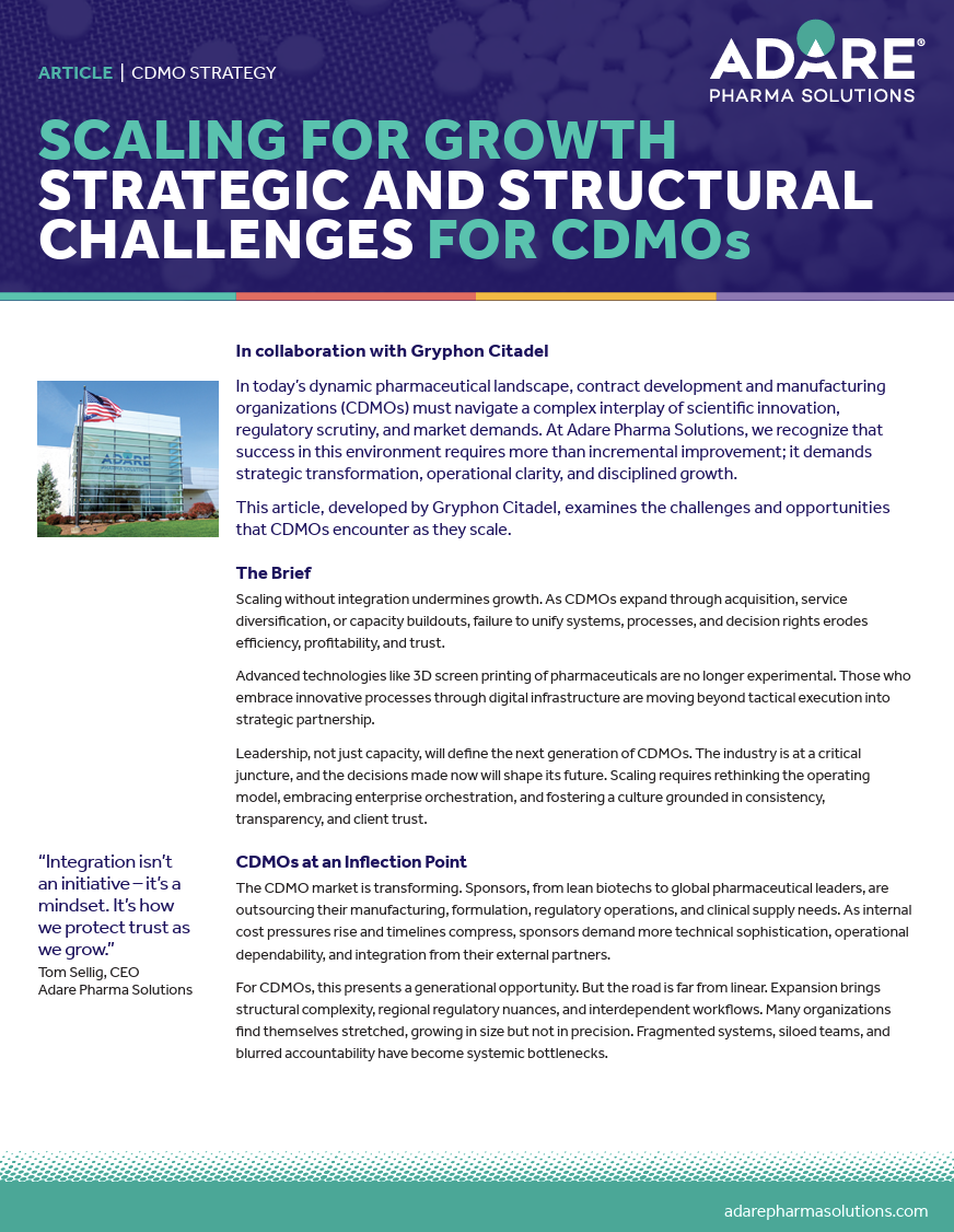 Scaling For Growth: Strategic and Structural Challenges For CDMOs
