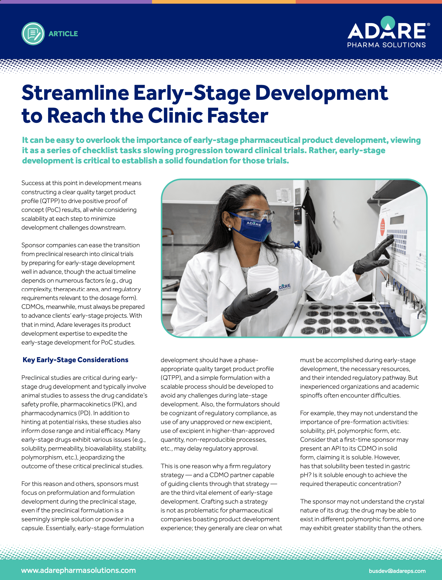 Streamline Early-Stage Development to Reach the Clinic Faster